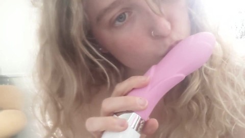 Cute Blonde Whore sucks and Gags on her Vibrator for you - big, natural tits out ;)