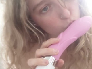Cute Blonde Whore Sucks and Gags on her Vibrator for you - Big, Natural Tits out ;)