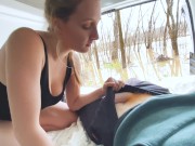 Preview 2 of Vanlife Girlfriend Public Sex POV - Horny Hiking - Couple Fucks in van Down By the River POV