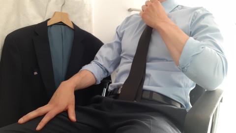 Solo Male Masturbation - Suited guy relaxes after a hard day