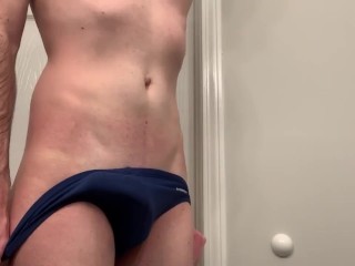 College Boy Cums Hard in Speedo. MASSIVE LOAD from THICK COCK
