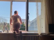Preview 5 of young full naked window cleaner washes windows in the morning
