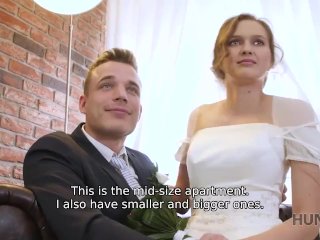 HUNT4K. Cute bride gets fucked for cash in front of her groom