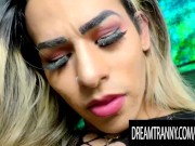 Preview 1 of Blonde Tranny Gabi Lins Hot Striptease Before Fucking Herself With a Dildo