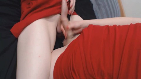 Red Dress Trans Compare and Rub Dicks