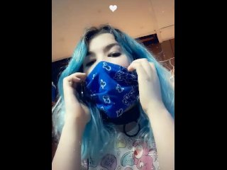 vertical video, face mask, sloppy blowjob, ball gag