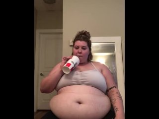 belly stuffing, brunette, weight gain belly, belly play, bbw weight gain