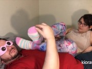Preview 1 of Teen takes off her Sweaty Fuzzy Socks and gives a Foot Sniffing Handjob!