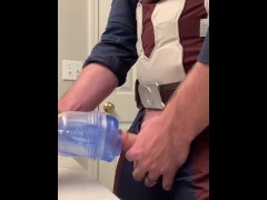 Captain America Cosplayer fucks his fleshlight to celebrate Independence Day