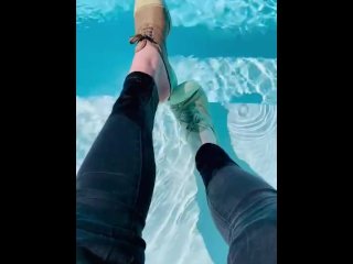 jeans, water, feet