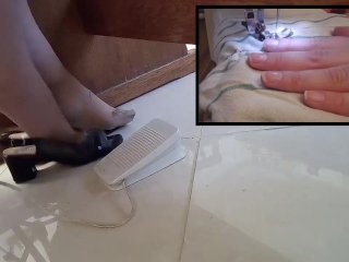pedal pumping sewing, solo female, piedi, feet