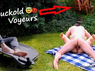 Public Park Wife Sharing - Cuckold Fun with Masturbating Voyeurs (LONG VERSION)