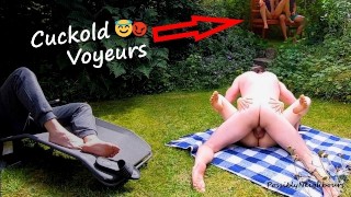 Public Park Wife Sharing - Cuckold Fun with Masturbating Voyeurs (LONG VERSION)