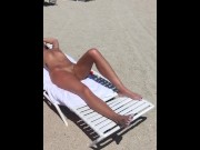 Preview 2 of Nude Beach  MILF with smooth kitty and legs for days.