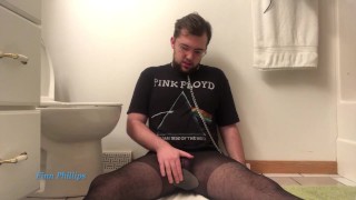 Collared Soft Boy in Nylons Plays with Himself