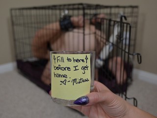 Escrava De Cachorro BDSM Não Consegue Gozar no Copo Para a Amante - Orgasmo Vibrador Mãos Livres