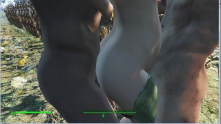 Dwóch facetów pieprzy ciężarną dziewczynę na polu kukurydzy | Fallout 4 seks mod