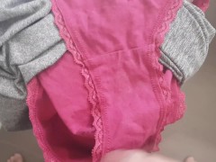 Cum in dirty worn panties from in bathroom