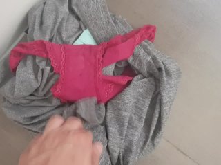 Cum in dirty worn panties from Sis in bathroom
