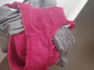 Cum in dirty worn panties from in bathroom