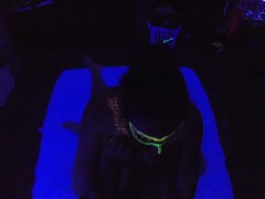 Painted milf sucks, fucks, and squirts. 