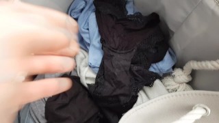 Cum on dirty panties - panty raid from laundry