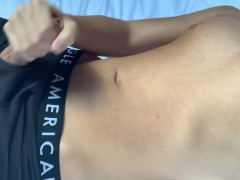 British teen jerks off in american eagle and shoots over his naked body (THICK CUM)