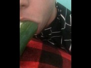 Preview 2 of Teen practices his sucking skills on food