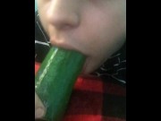 Preview 6 of Teen practices his sucking skills on food