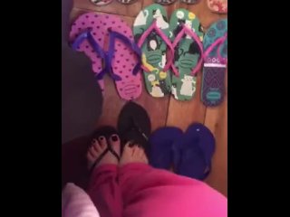 solo female, black toes, kink, flip flop