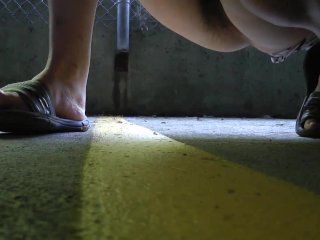 Peeing in a Public Parking Lot Beside My Car
