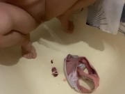 Preview 4 of Girl pissing on her dirty panties and on a used tampon. gets high and pissing