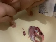 Preview 6 of Girl pissing on her dirty panties and on a used tampon. gets high and pissing