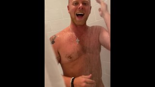 Quick flash of husbands cock in the shower 