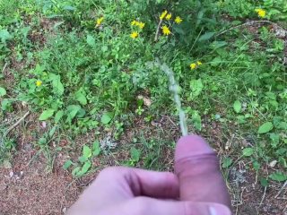 Pissing outdoor in the forest