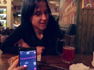 I took control_of my stepsister's vibrator in the bar and brought her to orgasm.