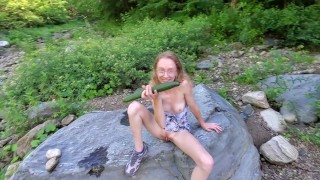 Amateur Teen Sarah Evans Fucks a Huge Cucumber in Public
