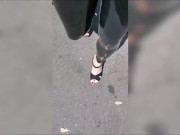 Preview 5 of Girl wearing latex leggings and high heels in public