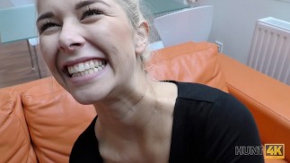HUNT4K. Shaved vagina of cute blonde should be banged very hard
