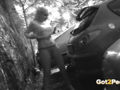 Cute Blonde Pisses in City