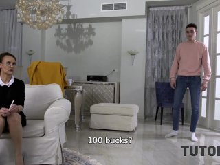 TUTOR4K. Tutor asked man to fuck her and forget about stepsons debt