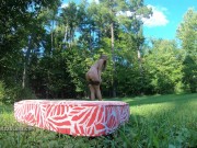 Preview 1 of Yummy yogi pussy squirts outside with banana