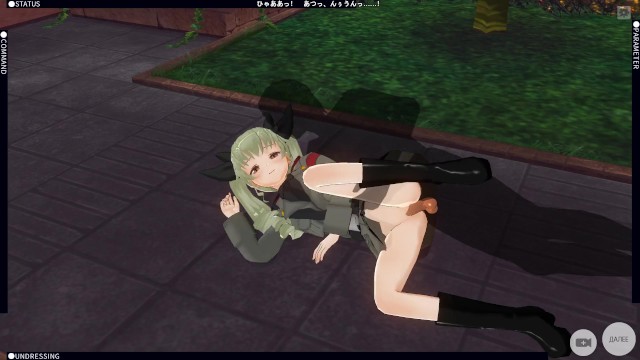 3D HENTAI Девушка танкист трахается в саду