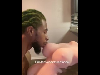 Amateur American Guy Stroking Big Dick & Licking & Eating Pussy