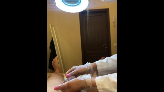dick wax depilation by Beginner cute girl / holds my foreskin