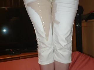 Totally Pissing my Tight White Jeans Standing on the Bed!! ;)