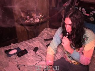 webcam, smoking, long haired man, huge cumshot