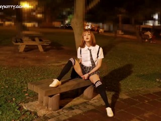 AB028 Asian Beauty College take off her Panties and Show her Cock in Public - Cum