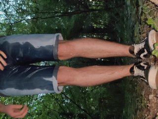 wetting, shorts, forest, pissing