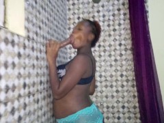Big Ass Freaky Sexy Hot Ebony Teen Pregnant Being A Thot Sucks Dildo In The Shower - NubianQueen001